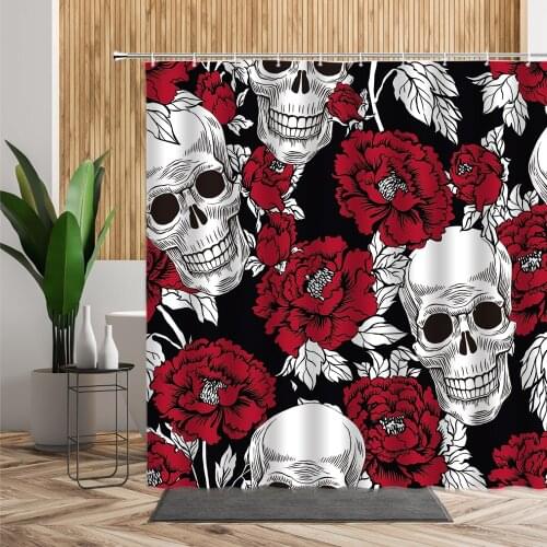 Halloween Horror Flower Bone Shower Curtain Funny Skeleton Bathroom Decoration Curtains Set Waterproof Bathtub Screen With Hooks