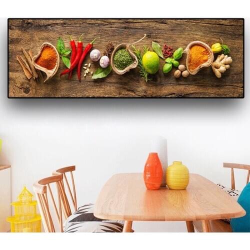 Grains Spices Spoon Peppers Kitchen Canvas Painting Cuadros Scandinavian Posters and Prints Wall Art Food Picture Living Room