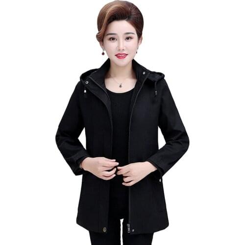Mom Thin Casual Windbreaker Female New Spring Autumn Overcoat Women Fashion Loose Oversize Hooded Trench Coat Lady Outerwear