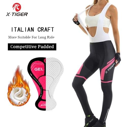 X-Tiger Women Keep Warm Thermal MTB Bike Bib Trousers With 3D Gel Pads Mountain Bicycle Tights Cycling Bib Pants