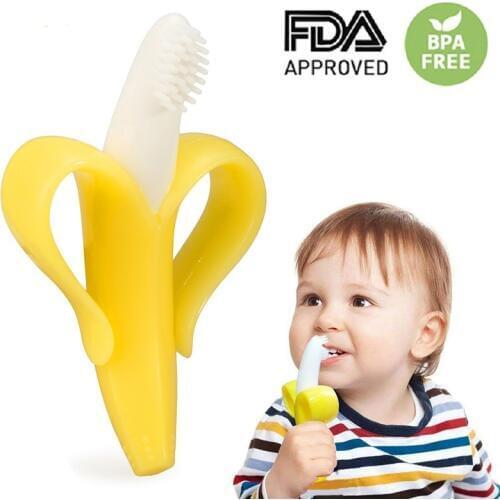 High Quality Baby Teether Toys BPA Banana Teething Ring Silicone Chew Dental Care Toothbrush Nursing Beads Gift For Infant