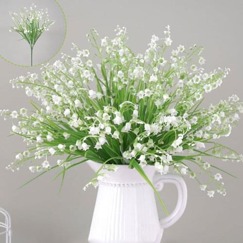 1Pcs Artificial Flowers White Lily of the Valley Plastic Fake Flowers for Wedding Xmas Home Decor DIY Bouquet For New Year
