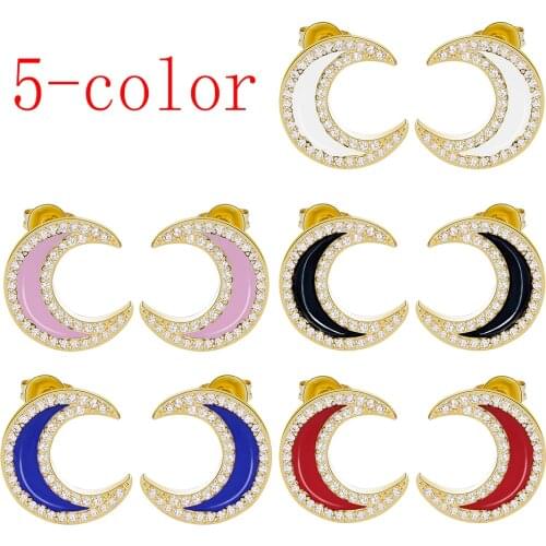 2021 New Arrivals 5 Color Moon Stud Earrings Micro-inlaid Zircon Fashion Women of Jewelry