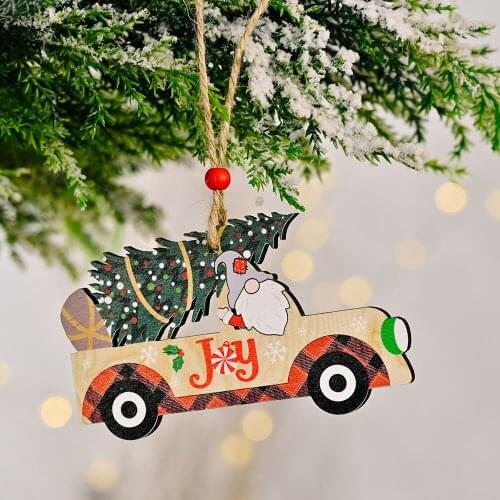 2022 New Year Gifts Christmas Car Gift Santa Wooden Pendant Xmas DIY Christmas Decorations for Home Ornaments Noel Navidad