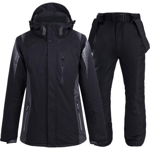 -30 Black colors Mens and Womens Snow Wear Snowboarding sets waterproof Breathable outdoor Sports Ski jackets + Bibs snow pants