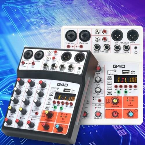4 Channels DJ Console Audio Sound Mixer USB 48V Phantom Power MP3 Input wireless connect EU Plug
