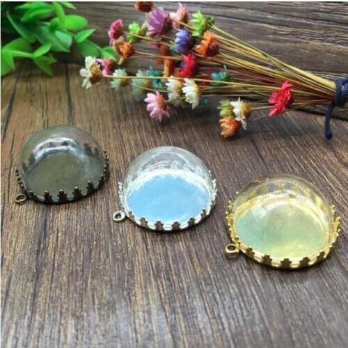 5sets/lot 25mm Glass dome bronze/silver/gold crown base bail connector set glass bottle vials pendant jewelry accessories