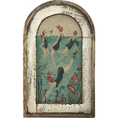 50LB Swimming Wall Art Bathroom Decoration Wooden Plane Printing Painting Modern Wooden Frame Fake Window Hanging Sign Statue