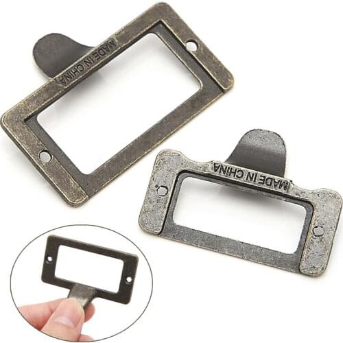 6x Handle File Name Card Cabinet Label Holder Antique Brass Drawer Pull Frame
