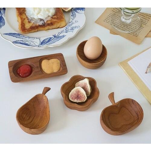 Japan Style Teak Wood Seasoning Dish Eco Natural Wood Hot Pot Sauce Dish Egg Tray Creative Snacks Plate Household Tableware