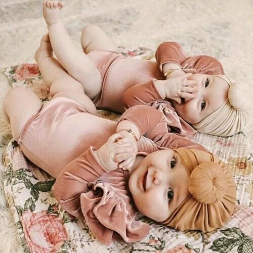 Newborn Infant Baby Girls Bodysuit Clothes Ruffle Long Sleeve O-neck Solid Color Autumn Warm Outfits