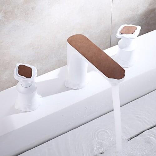 Bathroom pan bronze tap three holes black faucets luxury mixing basin hot and cold from the shower sink