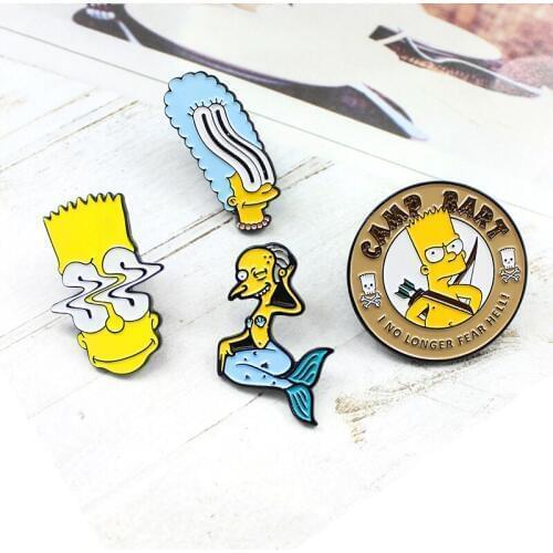 Simpson Mr. Marge Anime Cartoon Character Brooch Humor Comedy Mermaid Twist BART CAMP Enamel Pins Custom Badge Kids Jewelry