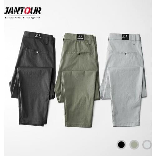 Jantour Brand Ankle-length Pants Men Spring Summer Thin Mid Waist Casual Straight Business Trousers Gray Black Green