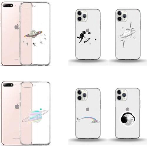 Personality moon astronaut Phone Case Transparent for iPhone Samsung A S 11 12 6 7 8 9 10 20 Pro X XS Max XR Plus lite coque
