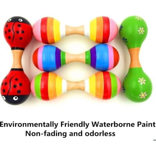 Double Head Colorful Wooden Maracas Baby Child Musical Instrument Rattle Shaker For Party Toy