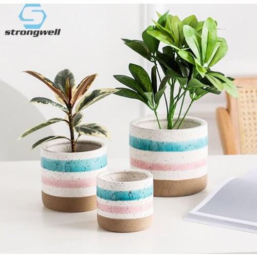 Strongwell European Frosted Particle Ceramic Flower Pot Living Room Desktop Display Planter Corloful Bonsai Green Plants Pots
