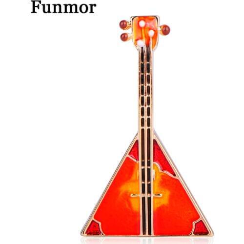 FUNMOR Red Enamel Guitar Balalaika Shape Brooch Musical Instrument Corsage Women Men Concert Banquet Jewelry Musician Lapel Pins