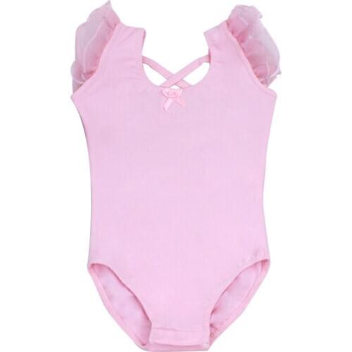 Girls Cotton Pink Ballet Leotard Swimwear Swimming Children Backless Cross Yarn Sleeve Gymnastics Leotard Kids Dance Costumes