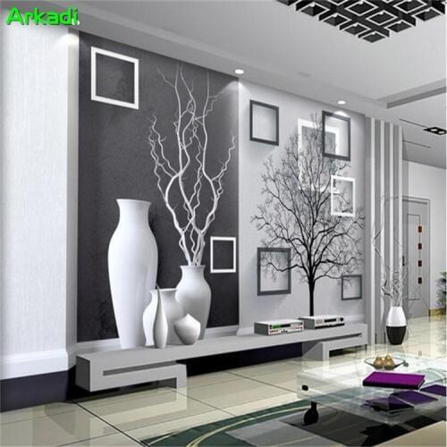Custom Size Background Photography Modern Black And White Art Vase 3D TV Background Wall Living Room Decorative Painting
