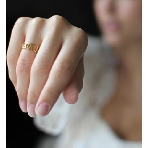 Custom Roman Numerals Ring Date Ring Personalize Numeral Jewelry Anniversary Ring Stackable Engagement Ring Promise Ring Gifts