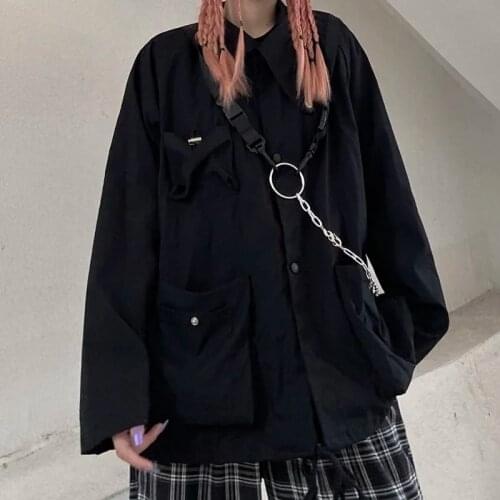 Dark wind Multi Pocket work coat womens autumn Korean loose student oversize jacket dropshipping clothing vento