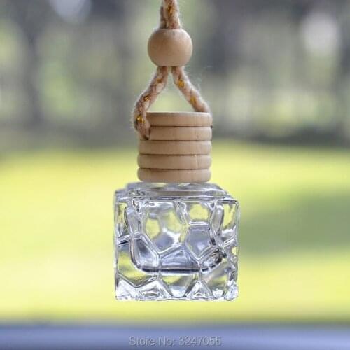 7-10ML 40pcs/lot Square Empty Glass Perfume Bottle, DIY Clear Glass Car Scent Container, Eleagnt Car Hang Pendants Decorations