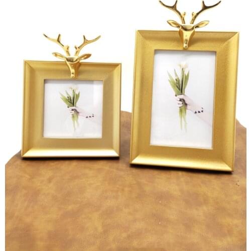 4 / 6 / 7 Inch Metal Deer Head Solid Wood Photo Frame Living Room Ornaments