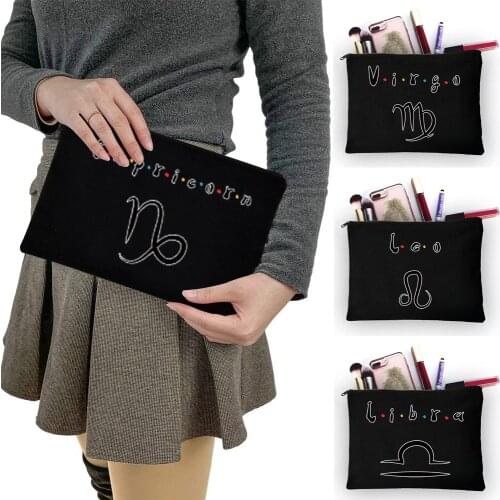 Multifunctional Women Canvas Makeup Bags Constellation Print Travel Lady Storage Bag Wash Bag Fabric Zipper Cosmetic Storage Bag
