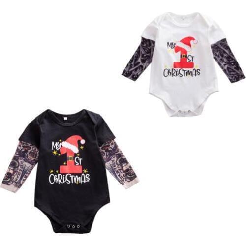 0-24M Baby Fashion Xmas Bodysuit Clothes Toddler Newborn Infant Baby Girl Boys Tattoo Sleeve Christmas Clothing Navidad Outfits