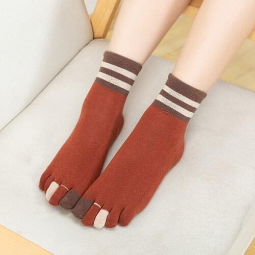 Socks Women Striped Patchwork Cotton Ladies Five Finger Toe Socks Breathable Soft Short Sock Girls Streetwear Dropship Wholesale
