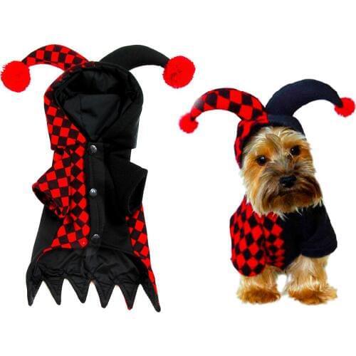 New Clown Pet Dog Clothes Halloween Funny Costume Warm Cat Puppy Wizard Hat Hooded Jacket Kitten Dog Accessories Products