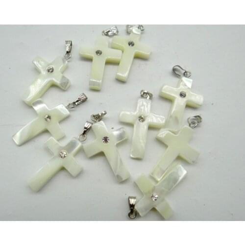 Wholesale wit natural beschaafde Cross parelmoer kralen shell pendant for diy Jewelry making necklace Accessories