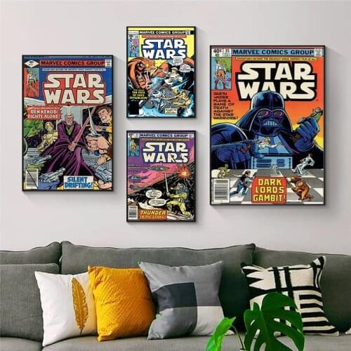 Star Wars Movie Poster Print Retro Comics Darth Vader Master Yoda Character Wall Art Canvas Painting Picture Kid Room Home Decor