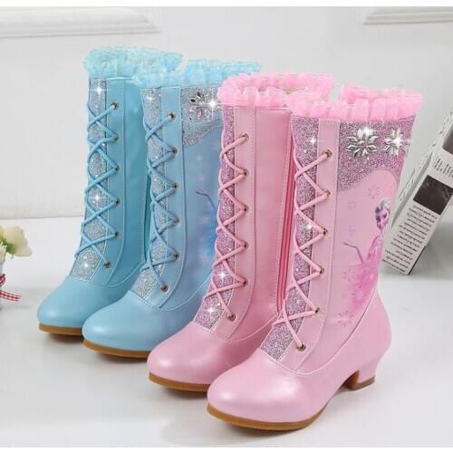 Disney boots Elsa boot Child leather fashion Girl high shoes kids winter snow boot children Christmas gift party mid-calf shoe