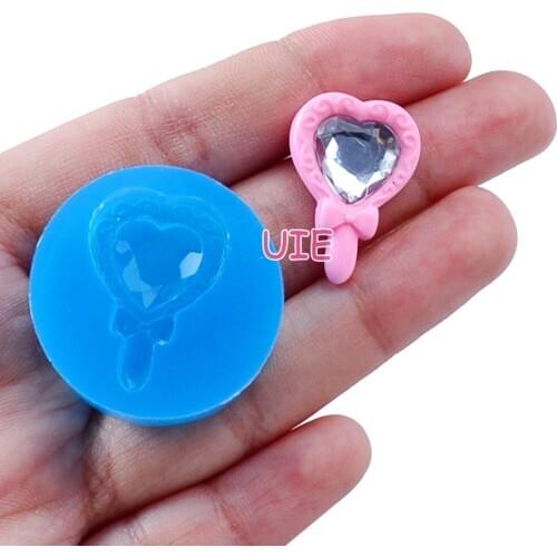 FYL172U 25.1mm x 17mm Heart-shaped Mirror Silicone Mold Fondant Cake Decoration Candy Resin Clay Earrings Necklace Craft Soap