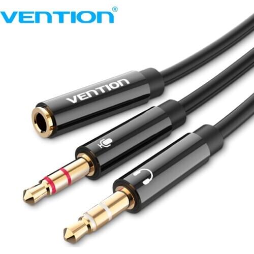 Vention Headphone Splitter Earphone Adapter Audio 3.5 Female to 2 Male Jack 3.5mm Mic Y Splitter Headset to PC Adapter Aux Cable