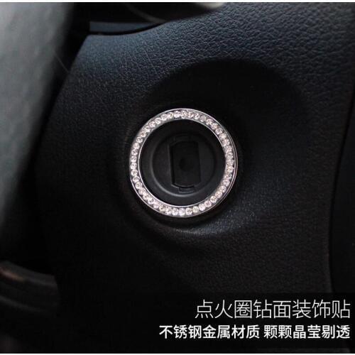 For Mercedes Benz Vito 2016-2017 1PC Stainless Steel Rhinestone Car Ignition Switch Cover Trim Key Ring Hole Circle Moldings