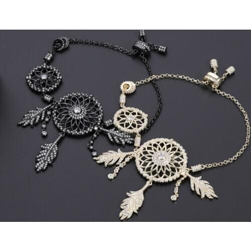 Trend Clavicle Chain Dream Catcher Necklace Feather Pendant Sweater Bracelet Jewelry Set
