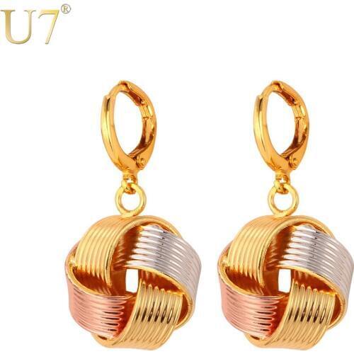 U7 Round Shape Drop Earrings Wholesale Gold Color Brincos Ball Earrings For Women Lucky Jewelry E512