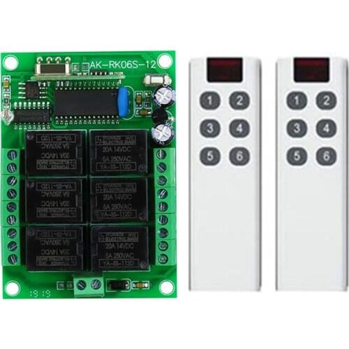 Smart Multiple DC 12V 315/433MHz 6CH Wireless Relay RF Remote Control Switch Receiver+6 Button Transmitter garage door opener