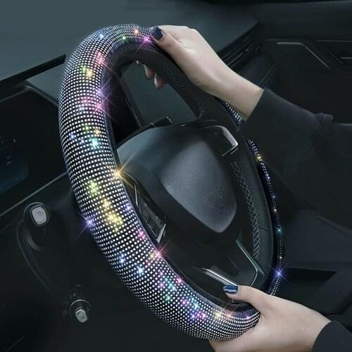 Bling Bling Crystal Car Steering Wheel Cover Flannelette Breathable Anti-Slip Soft Steering Cover For BMW Golf Mercedes