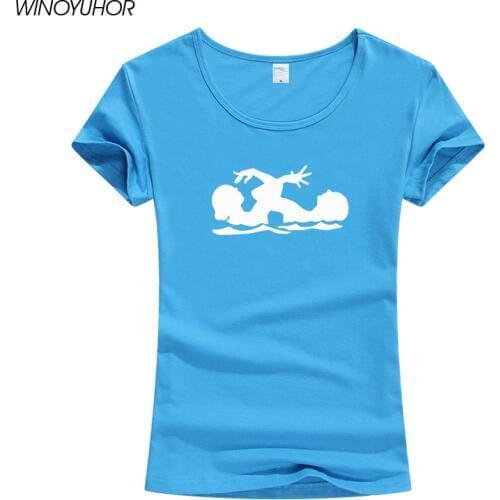 Synchronized Swimmings Printed T-shirts Women Summer New Fashion Short Sleeve O-neck T Shirt Fitness Tops For Girl