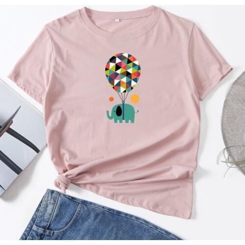 Balloon Elephant Animal Top Woman T-Shirt Short Sleeve T-Shirts Summer Tops for Women Cotton Graphic Tee Shirt Femme Clothes