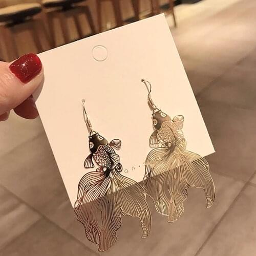 Chinese Style Vintage Personality Goldfish Metal Drop Earrings For Women Folk Fashion Temperament Ladies Jewelry Accessory