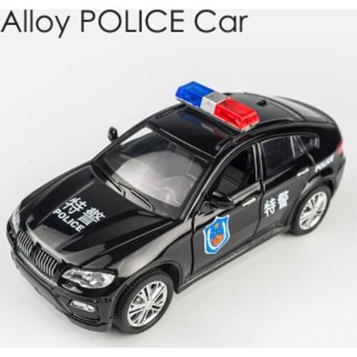 1:32 Police Alloy Pull Back Diecast Car Model X6 Toys with Sound Light Gift Toys For Children