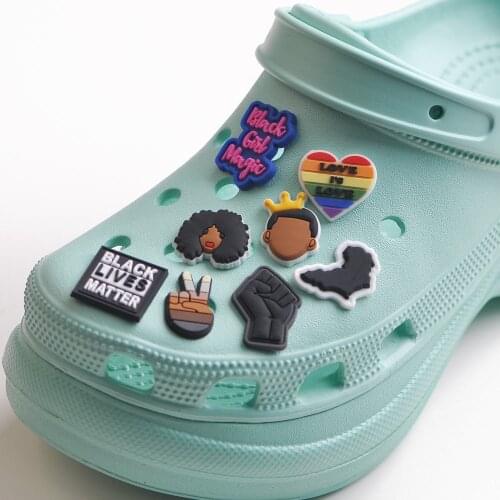 1PCS I Can Not Breathe Shoe Charms Soft PVC JIBZ For Croc Shoe Charm Black lives matter fist BGM BLM