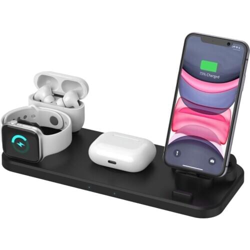 10W Qi Wireless Charger Dock Station 6 in 1 For iPhone Airpods Micro USB Type C Stand Fast Charging 3.0 For Apple Watch Charger