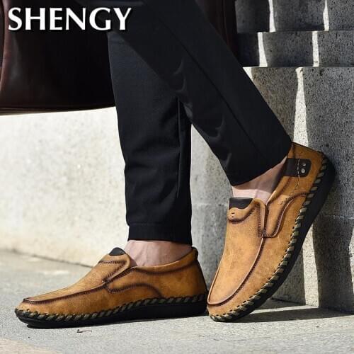 2020Handmade Leather Men Shoes Sneakers Brand Casual Mens Loafers Breathable Driving Shoes For Men Plus Size Zapatillas
