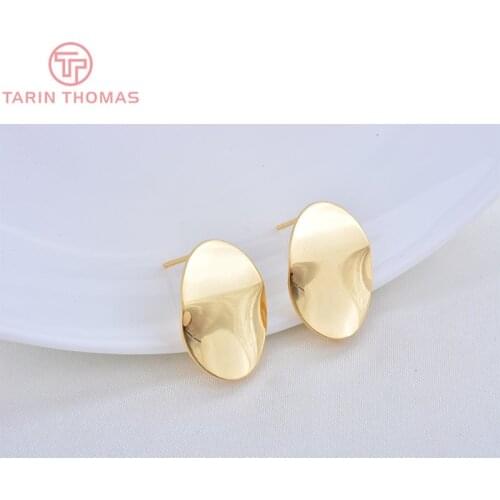 6PCS 20x14MM 24K Gold Color Brass Oval Wave Pattern Stud Earrings High Quality Diy Jewelry Findings Accessories